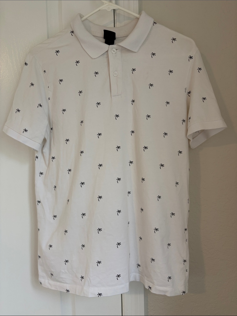 Zara White Polo with Black Palm Print